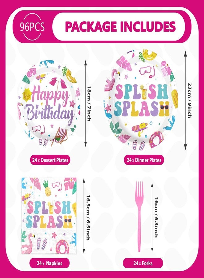 Grencian 96Pcs Pool Party Decorations Pink Flamingo Pool Plates and Napkins Tableware Sets Summer Splish Splash Birthday Decorations for Boys Girls Baby Shower Beach Party Supplies Serves 24 - Image 2